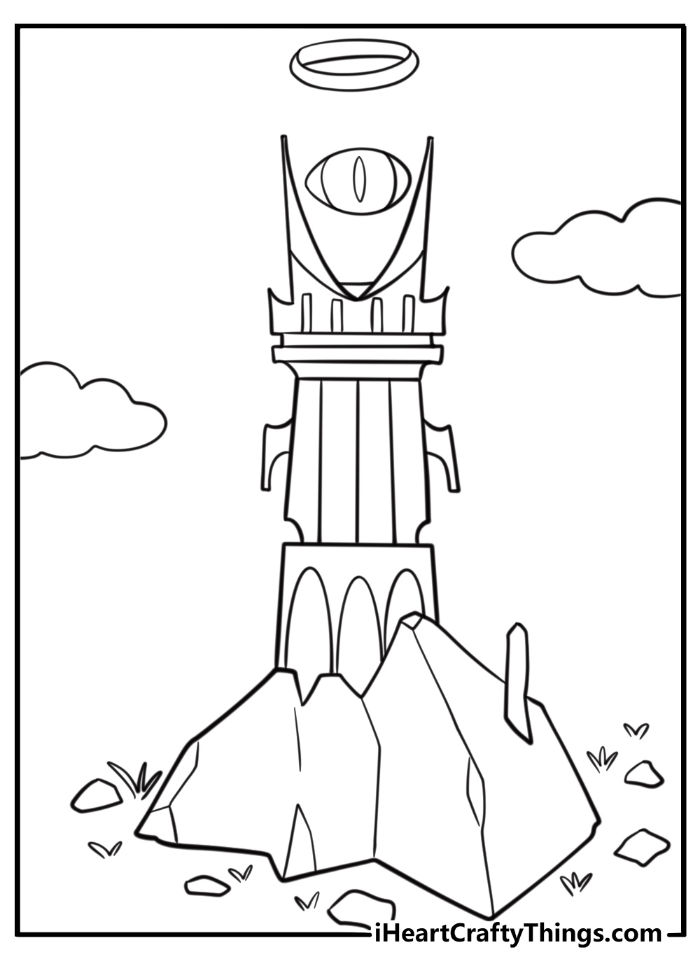 Sauron's Eye atop Barad dur free printable coloring page