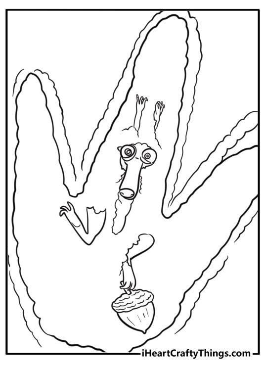Scrat buried in the snow detailed coloring sheet