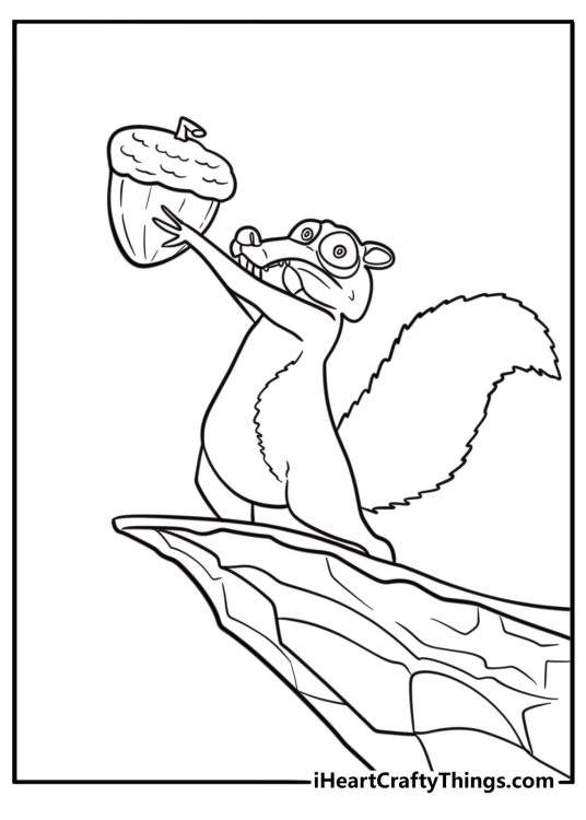 Scrat chasing his acorn on an ice cliff detailed coloring sheet
