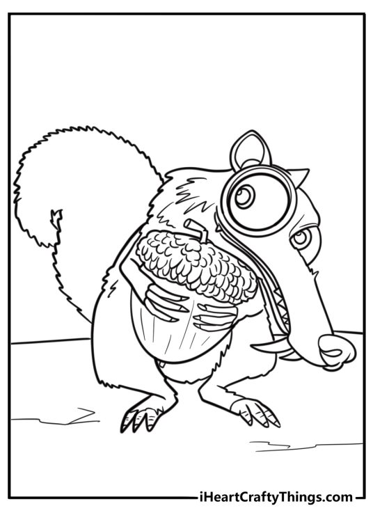 Scrat holding his acorn fun printable coloring sheet