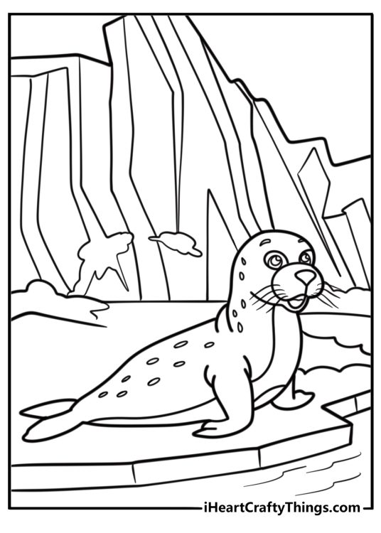 Seal pup lying on the ice free arctic animals coloring page pdf