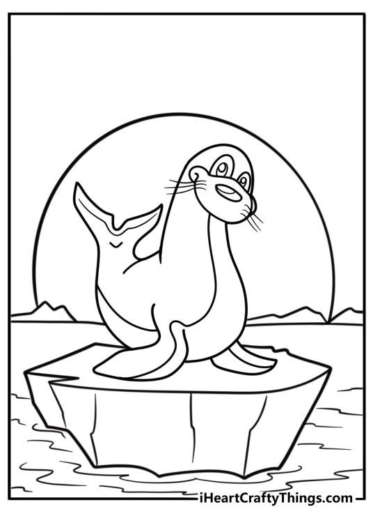 Seal resting on an iceberg coloring sheet for kids