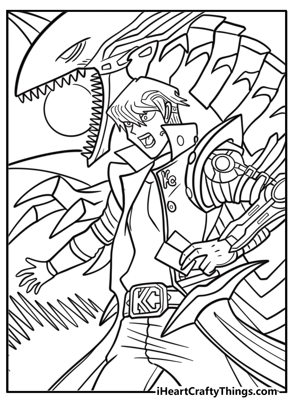 Seto kaiba with blue eyes white dragon detailed coloring sheet