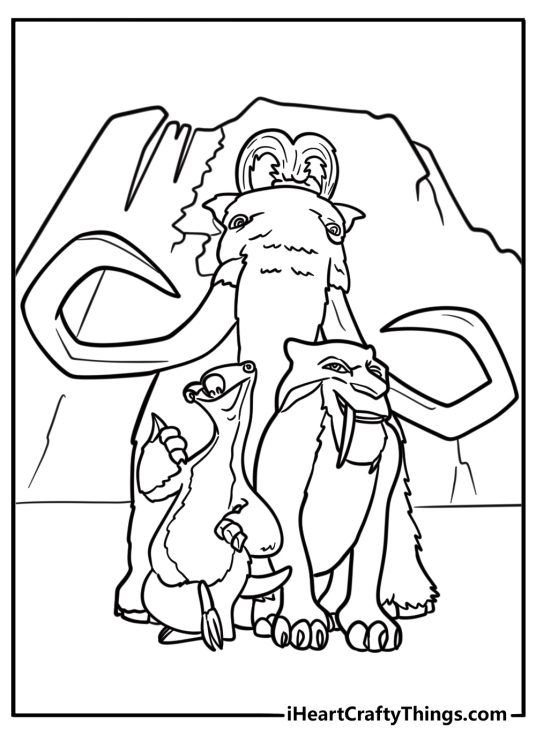 Sid Manny and Diego together in the ice age coloring page