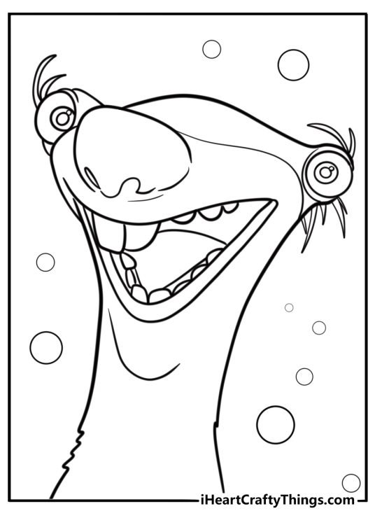 Sid the sloth looking surprised coloring page for kids