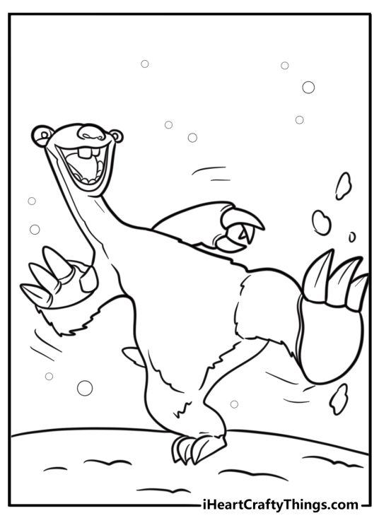 Sid the sloth slipping on ice fun coloring sheet
