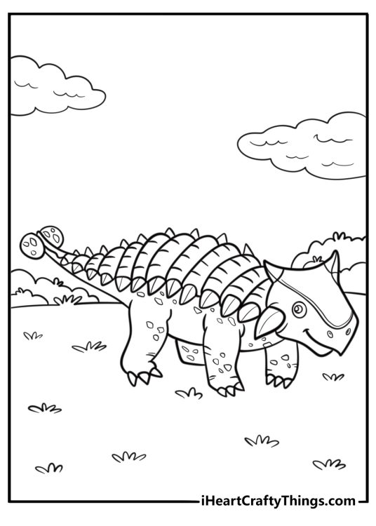 Side view of an ankylosaurus detailed coloring page