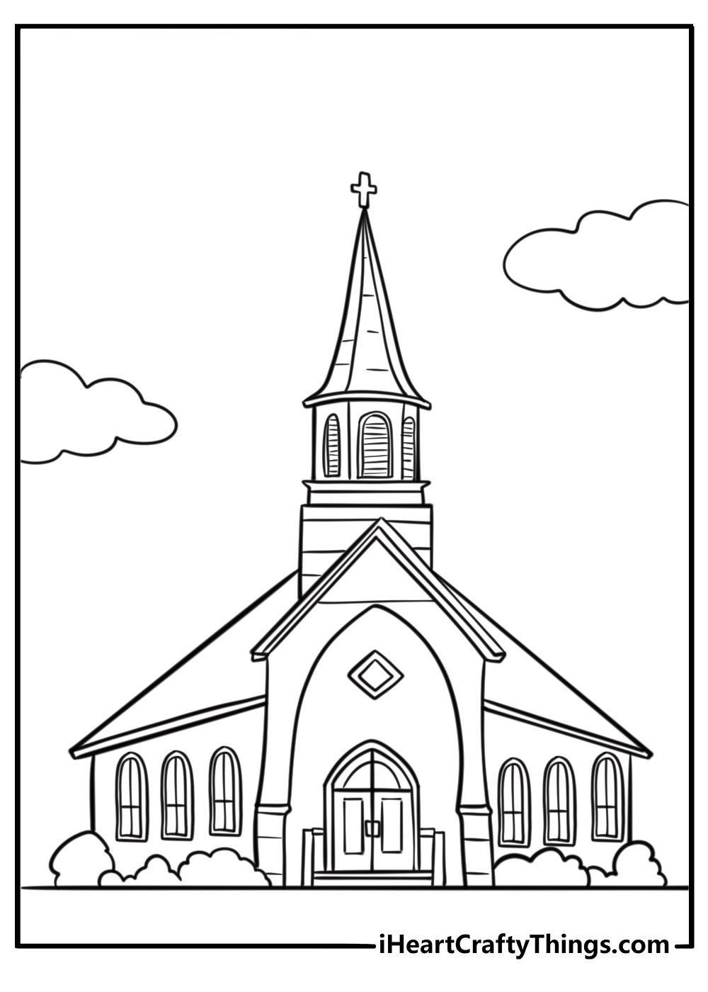 Simple chapel in the countryside free printable coloring page