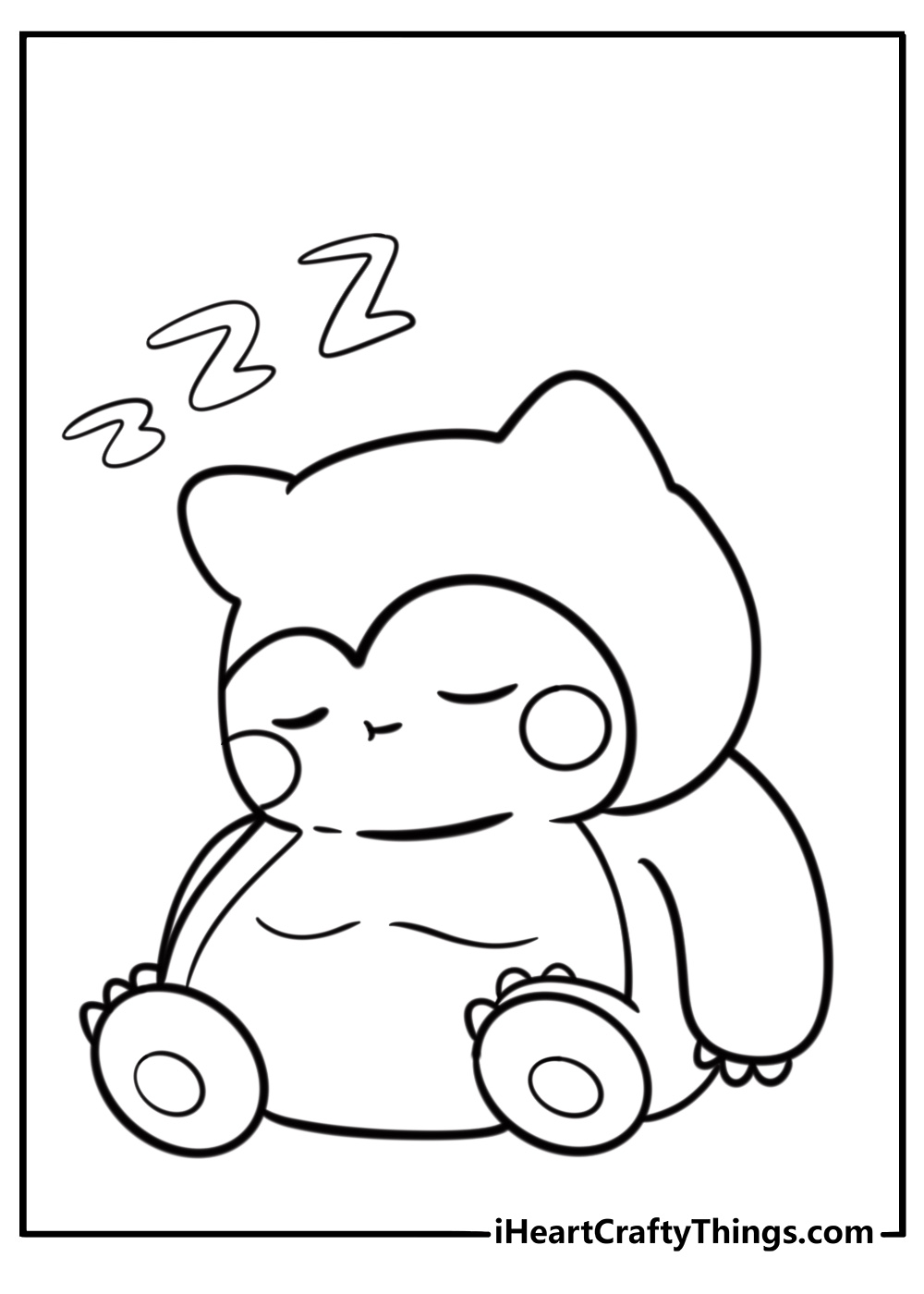 Sleeping Snorlax with Z's floating above fun coloring sheet