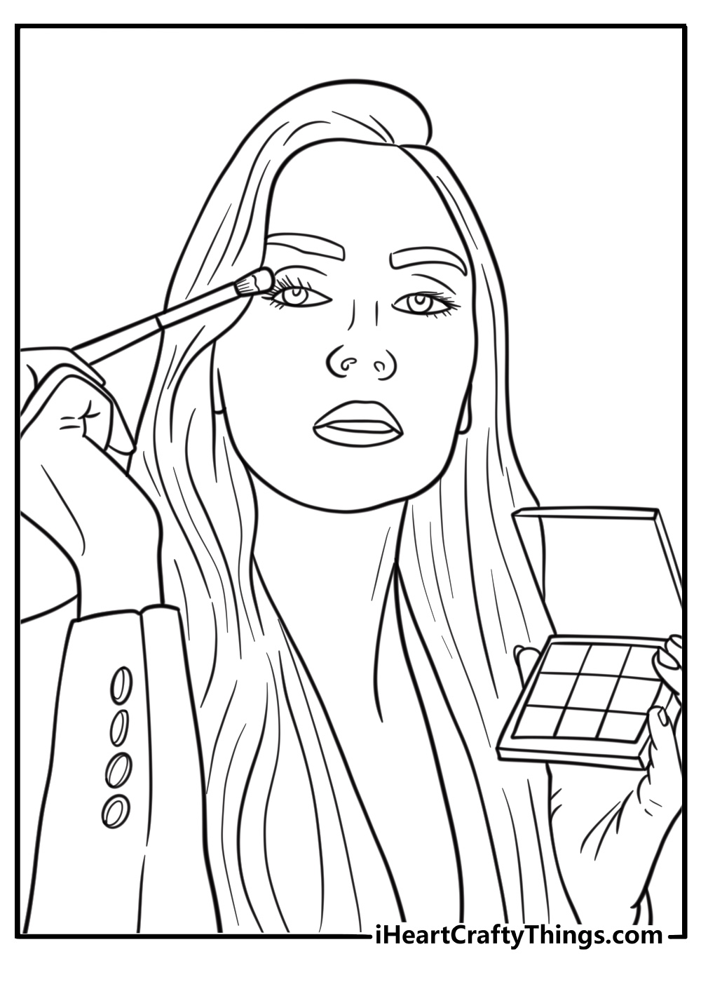 Smokey eye makeup with eyeshadow palette detailed coloring sheet