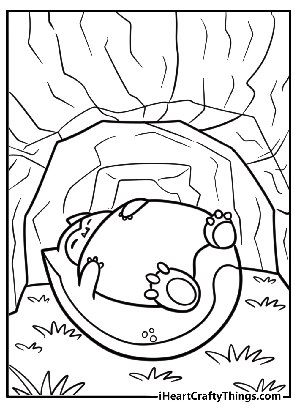 Snorlax blocking a cave entrance fun coloring sheet