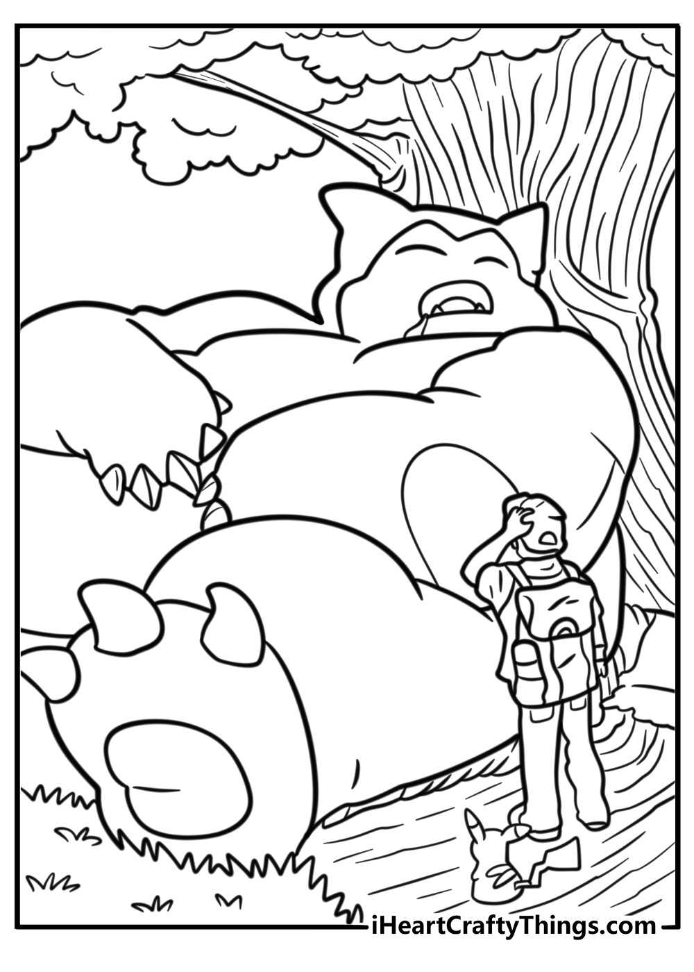 Snorlax blocking the road free printable coloring page