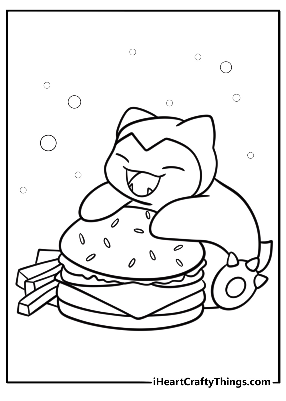 Snorlax eating a big meal fun printable coloring sheet