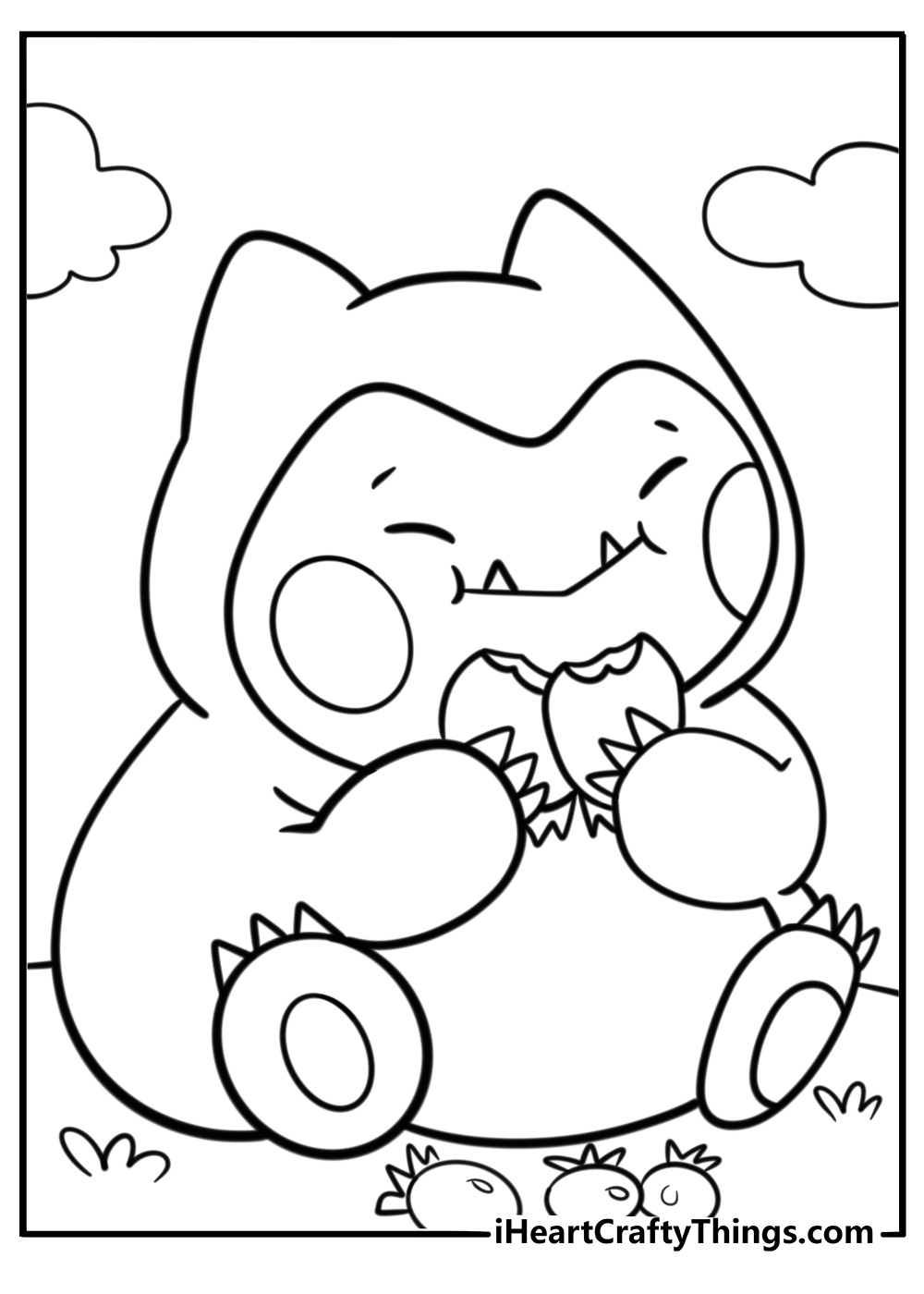 Snorlax eating berries free printable coloring page