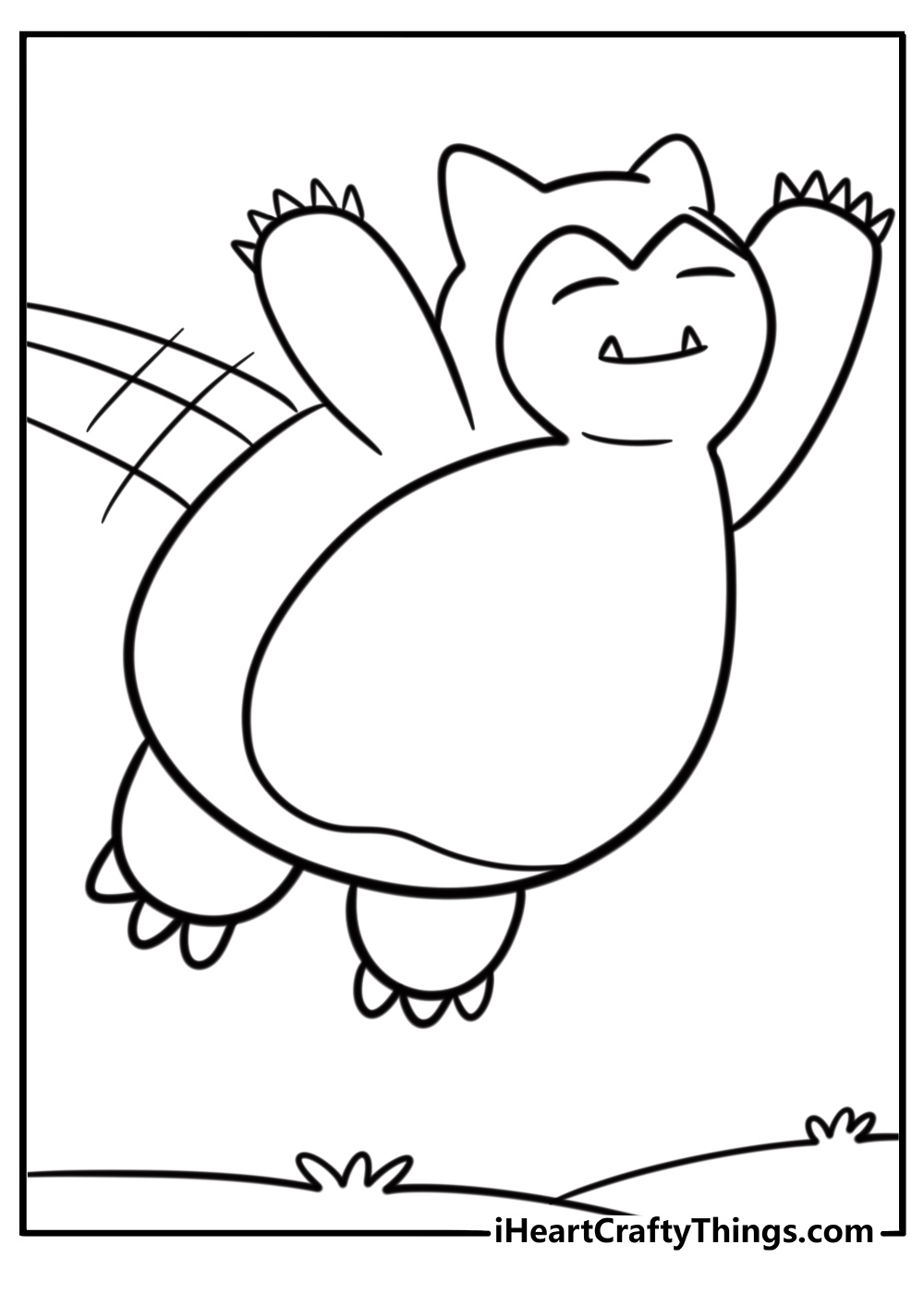 Snorlax jumping in the air detailed coloring sheet