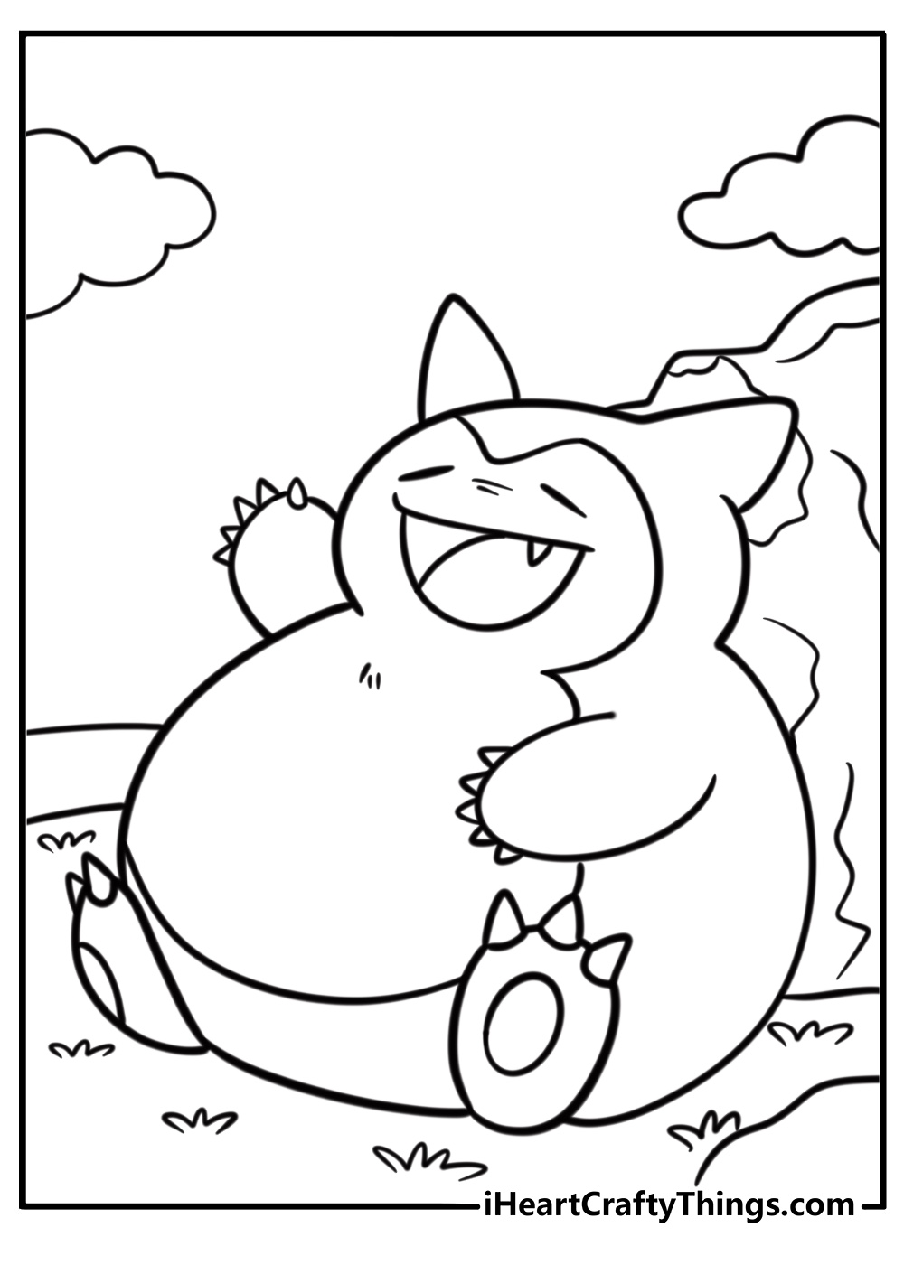 Snorlax looking sleepy but happy detailed coloring sheet