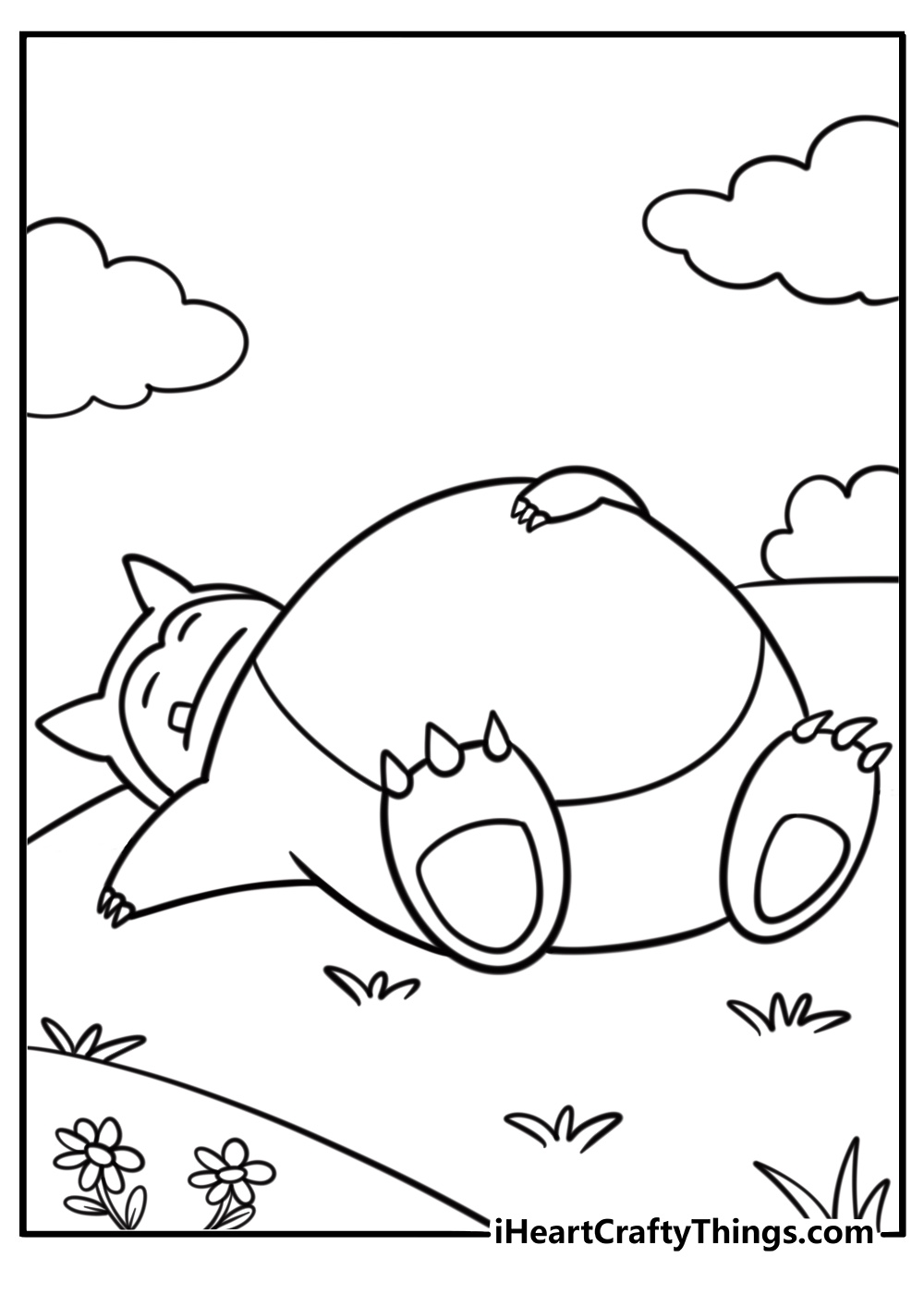 Snorlax lying on its back free coloring page pdf