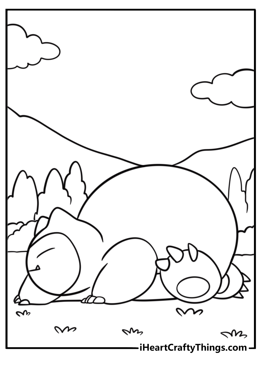 Snorlax rolling over on the ground detailed coloring sheet