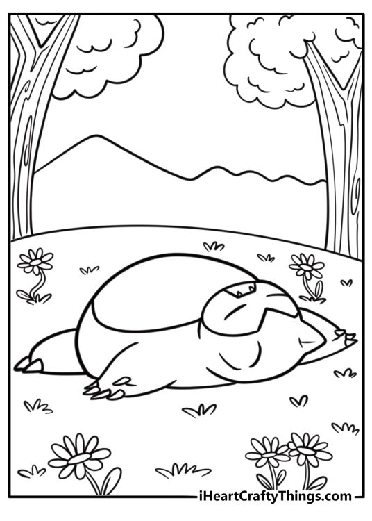Snorlax snoring loudly free coloring page pdf