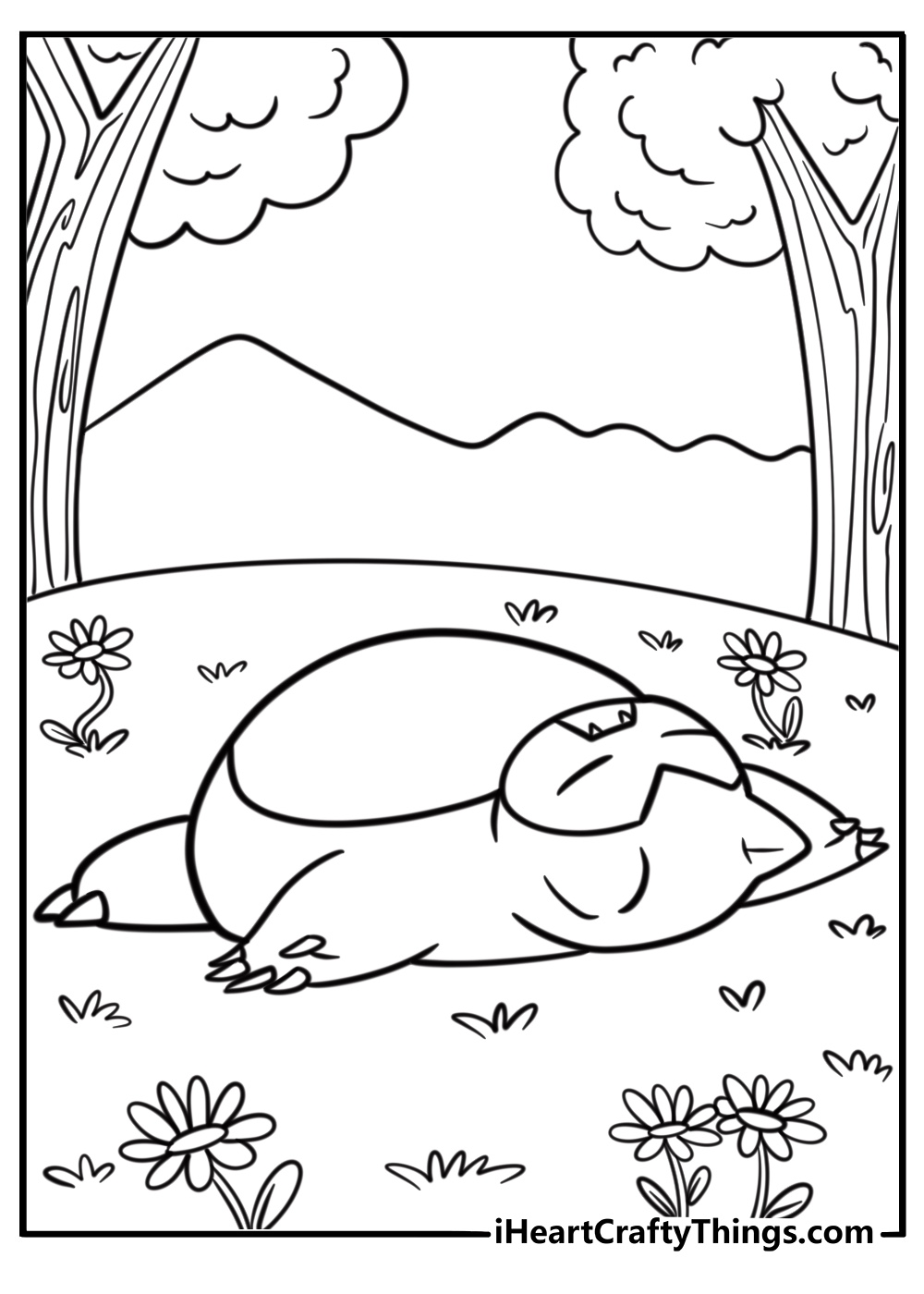 Snorlax snoring loudly free coloring page pdf