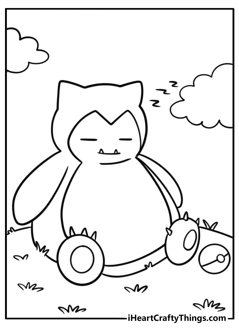 Snorlax with Poké Balls around it coloring page