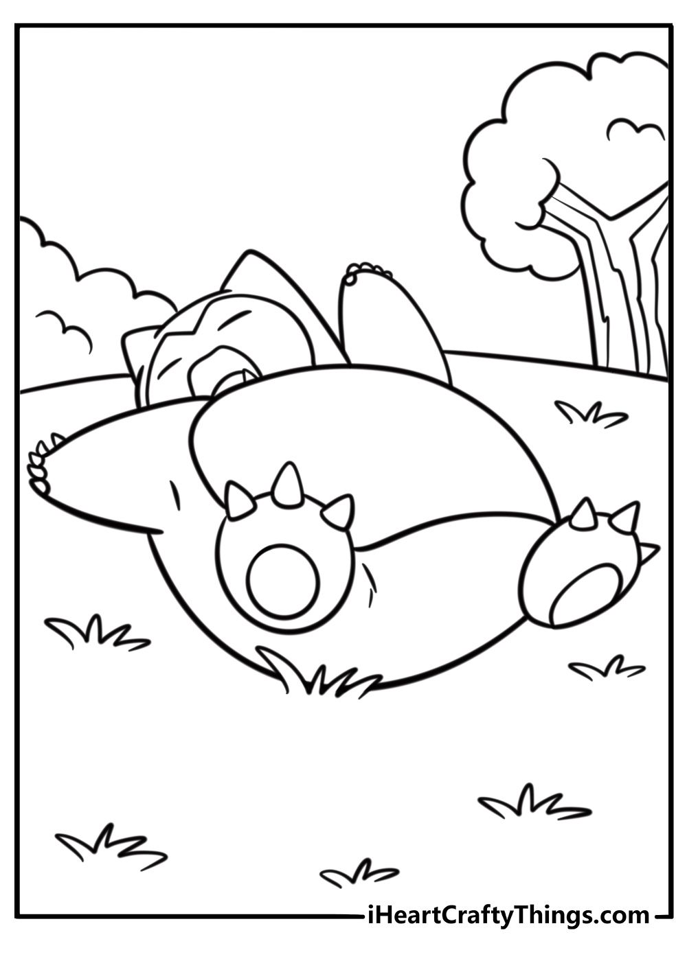 Snorlax yawning and stretching coloring page