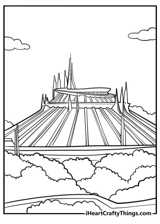 Space mountain roller coaster at disneyland coloring page