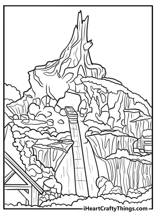 Splash mountain ride with water splash printable coloring sheet