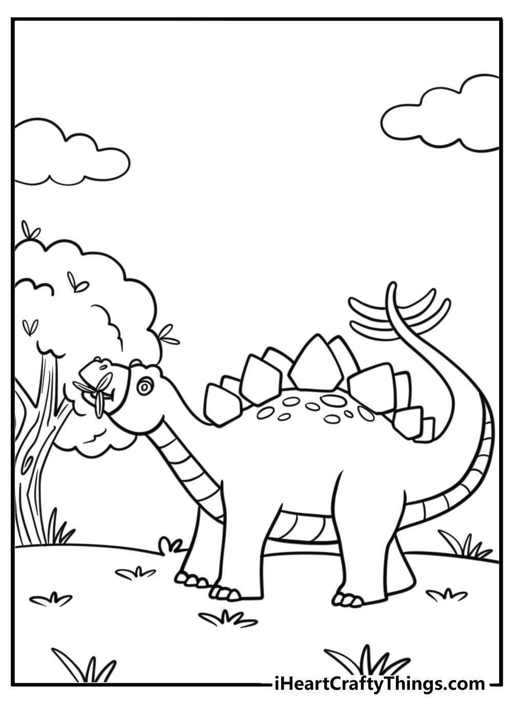 Stegosaurus eating plants free printable coloring page