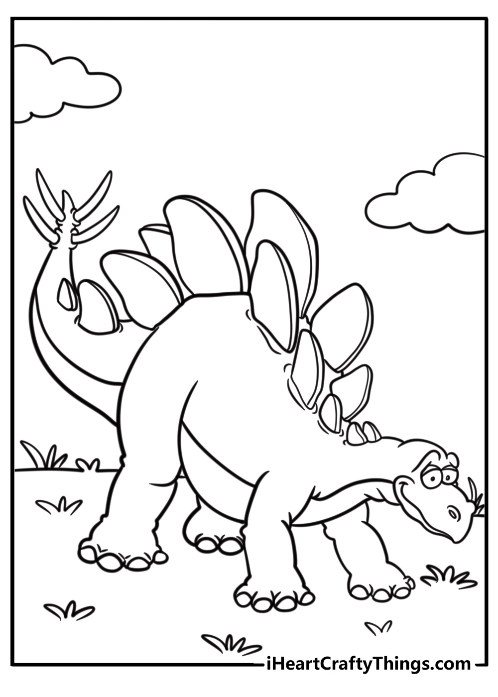 Stegosaurus with spiked tail raised coloring page for kids