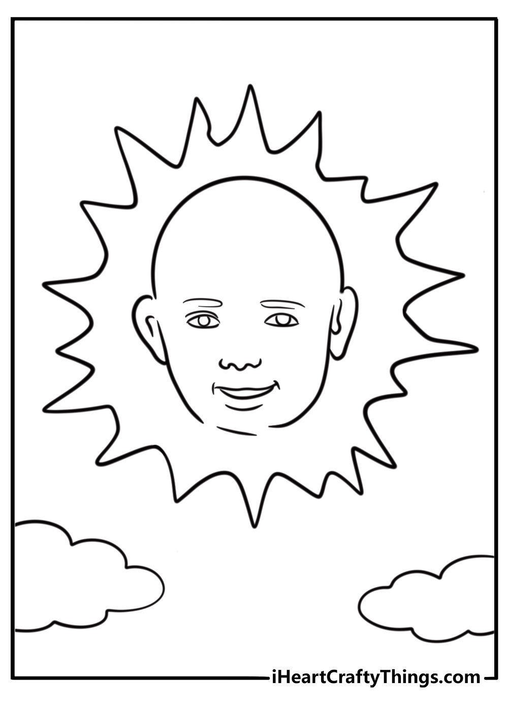 Sun baby smiling in the sky fun coloring sheet