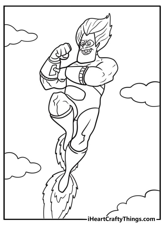 Syndrome flying with his rocket boots free coloring page