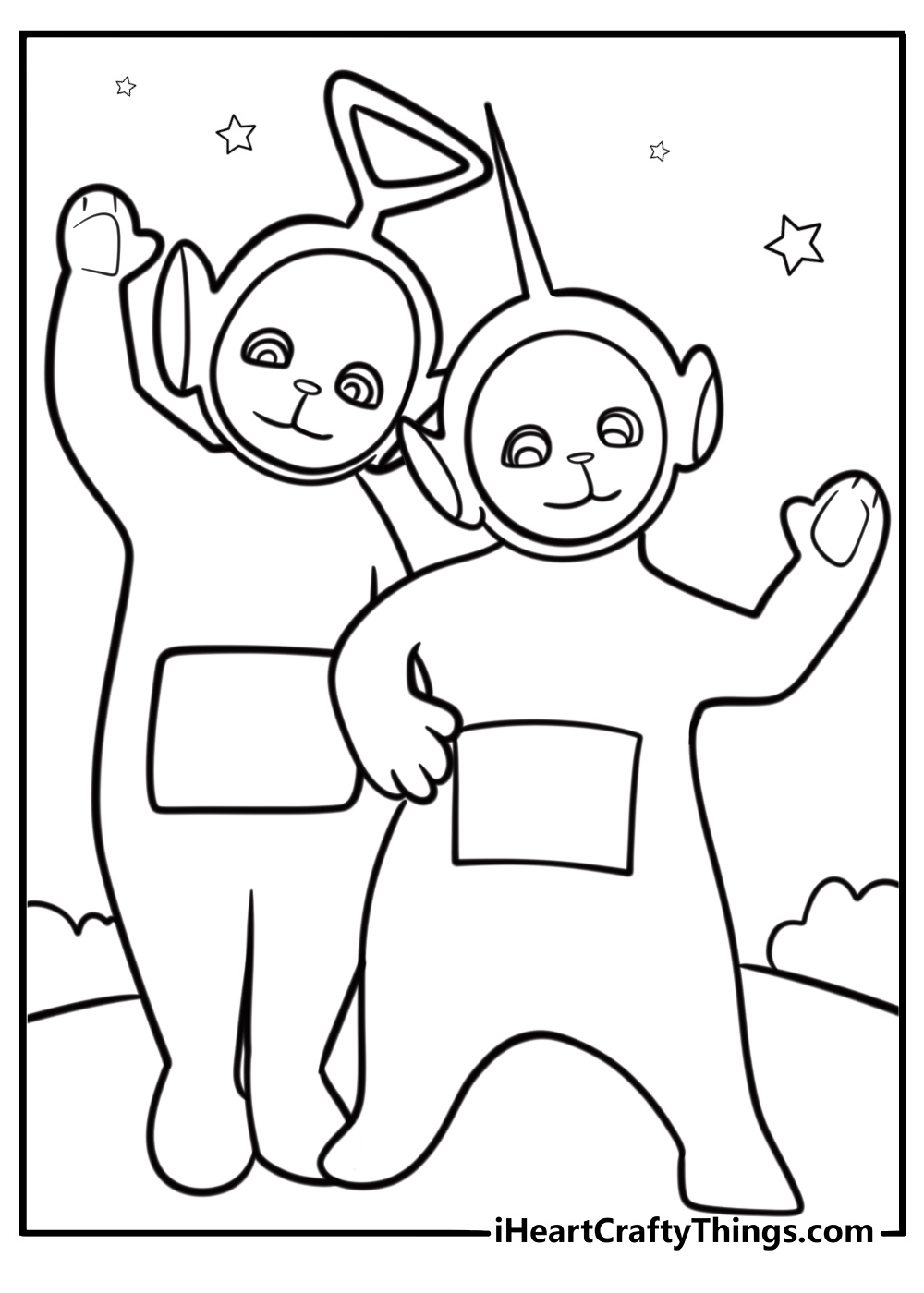 Teletubbies smiling and waving coloring page for kids