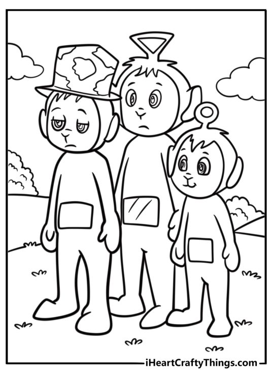 Teletubbyland with rolling green hills coloring page
