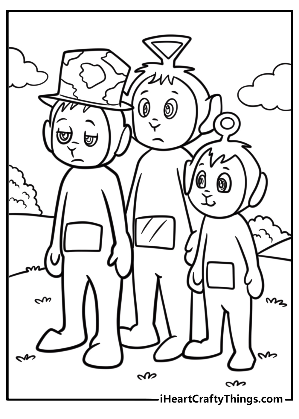 Teletubbyland with rolling green hills coloring page