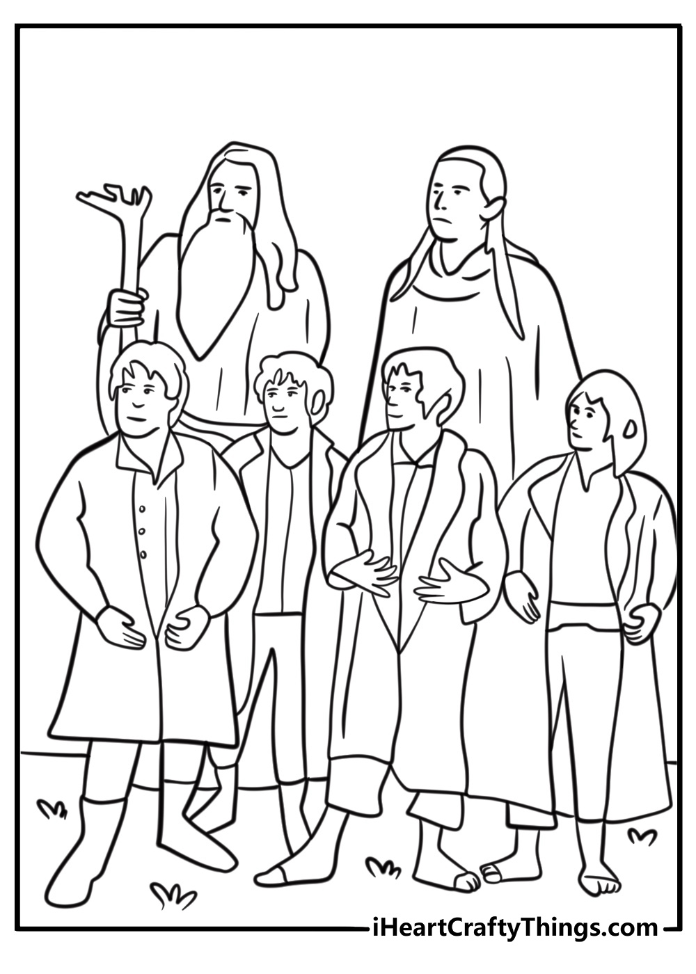 The Fellowship of the Ring standing together coloring page