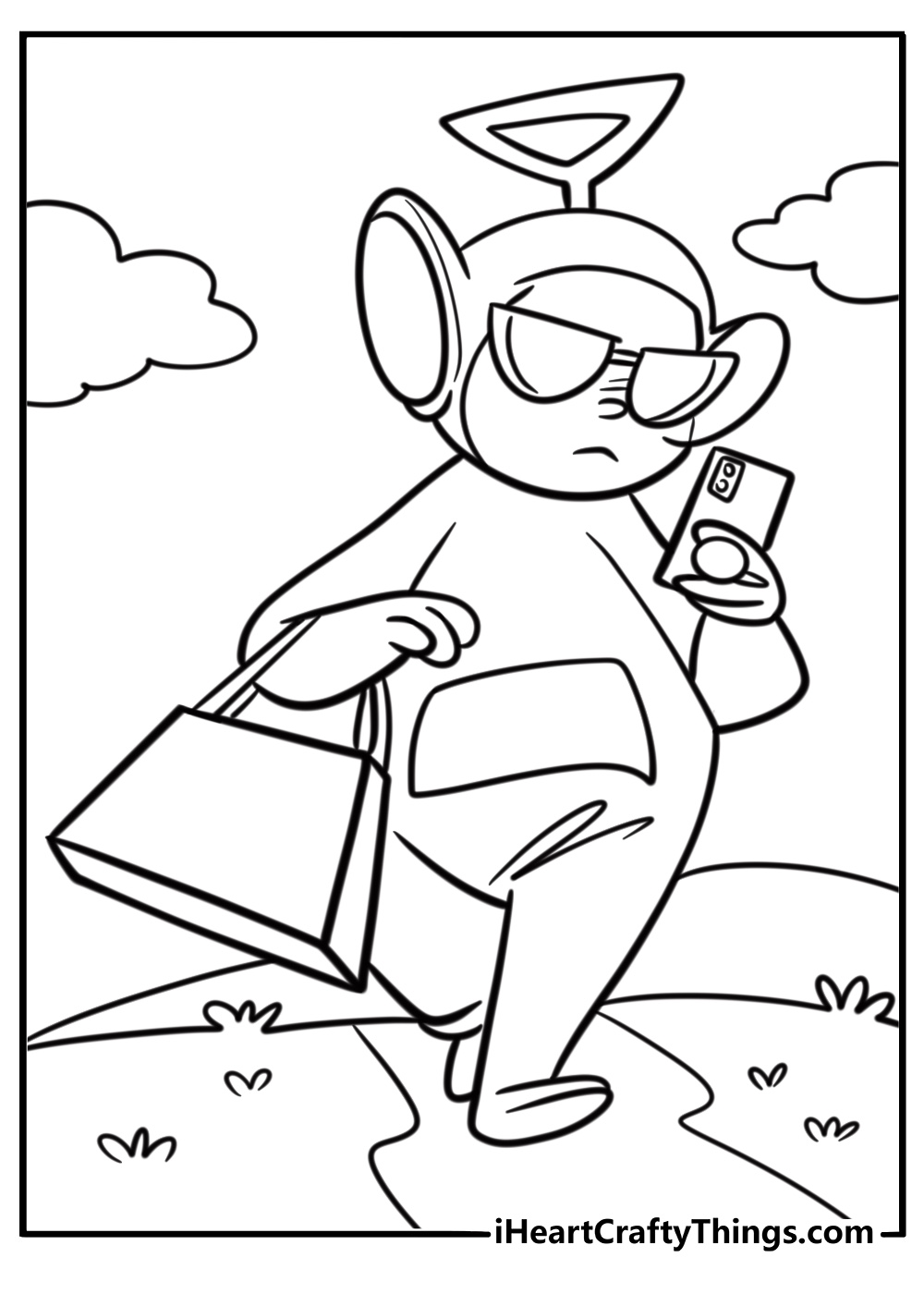 Tinky Winky standing with his red bag coloring sheet