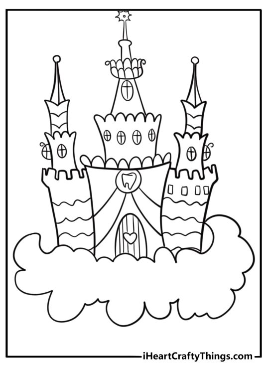 Tooth fairy castle in the clouds free printable coloring page
