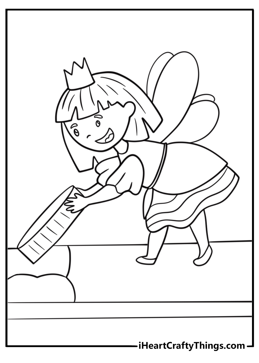 Tooth fairy delivering a golden coin coloring page