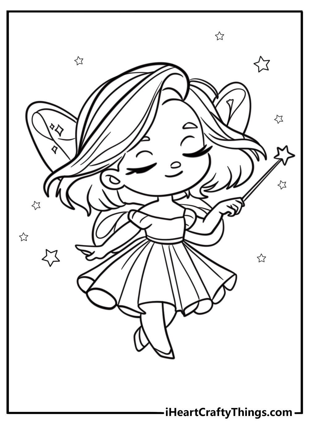 Tooth fairy surrounded by stars and spell dust coloring page