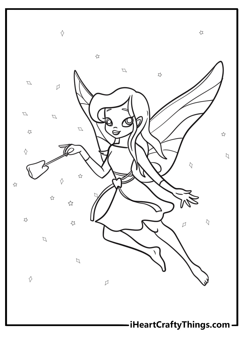 Tooth fairy with magic wand coloring page for kids