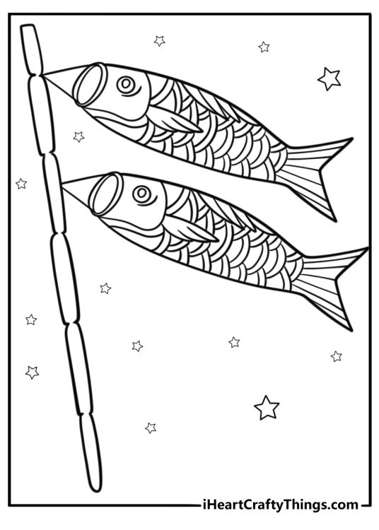Traditional Japanese kite with patterns free printable coloring page