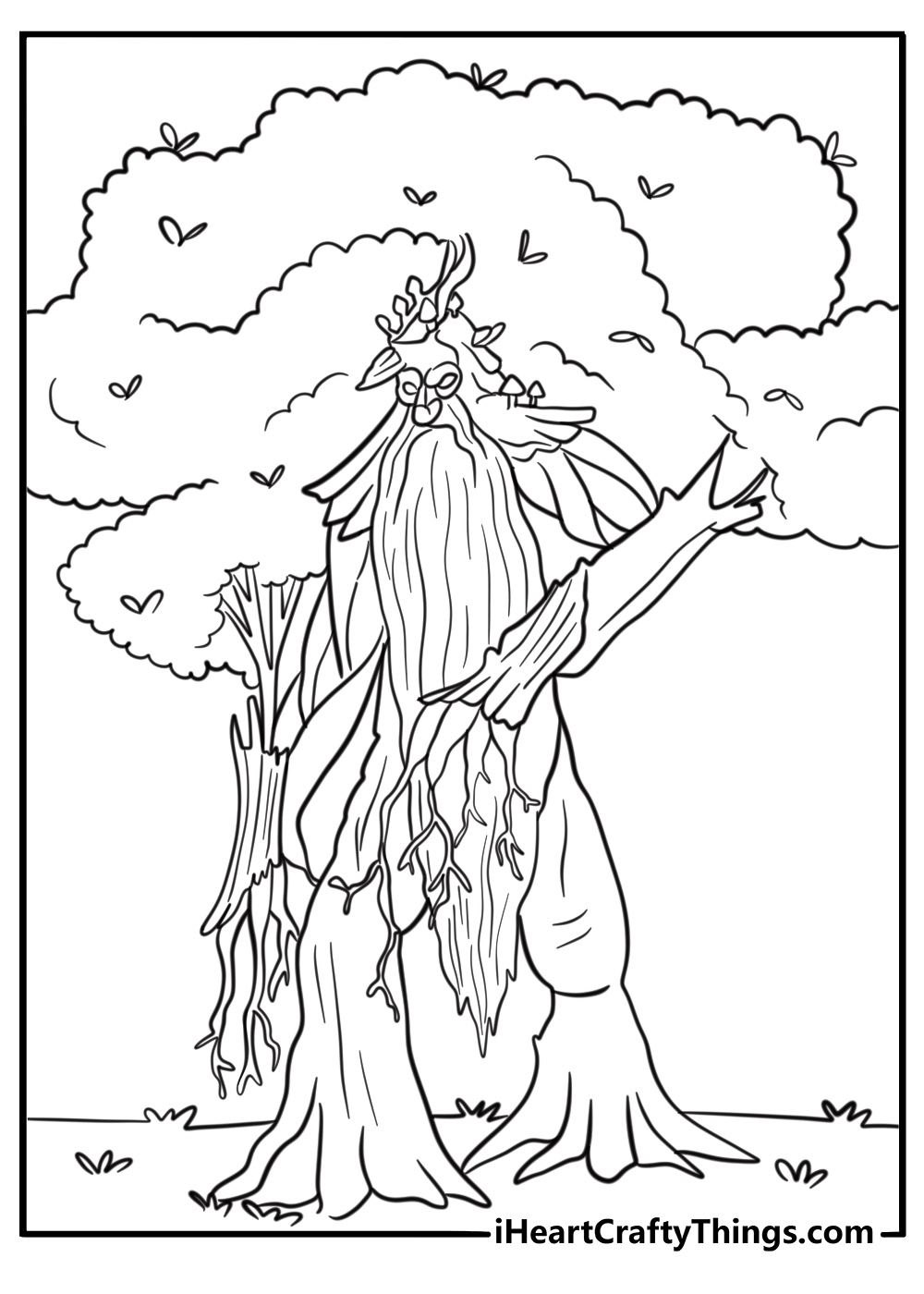 Treebeard the Ent standing in Fangorn Forest free coloring page