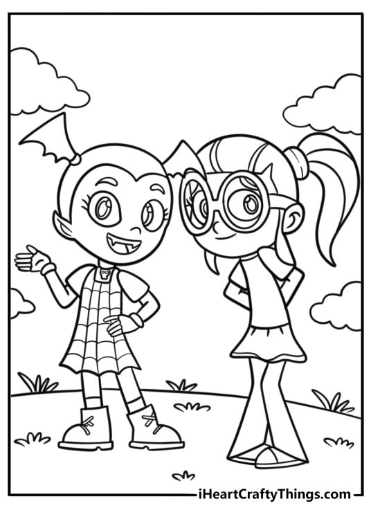 Vampirina and Bridget having fun together coloring page