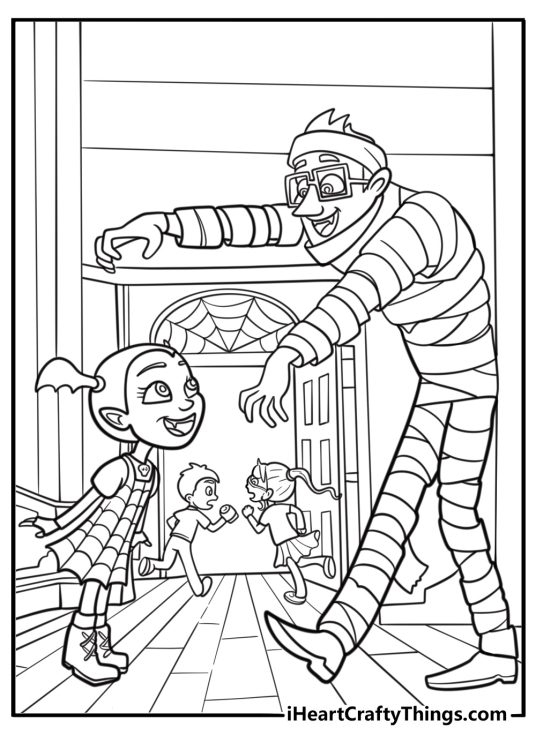 Vampirina and her friends at a monster party coloring page