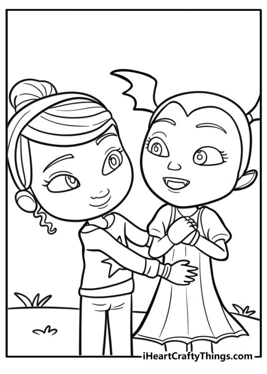 Vampirina and her human friend poppy detailed coloring sheet