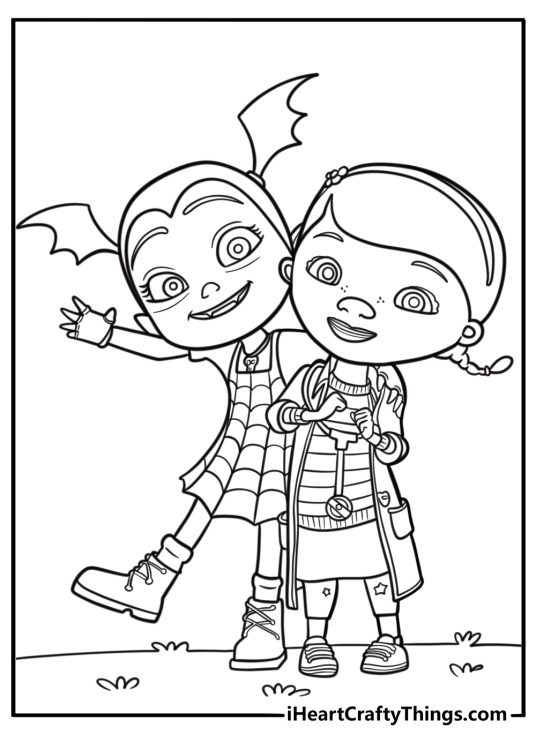 Vampirina and poppy playing dress up free coloring page pdf