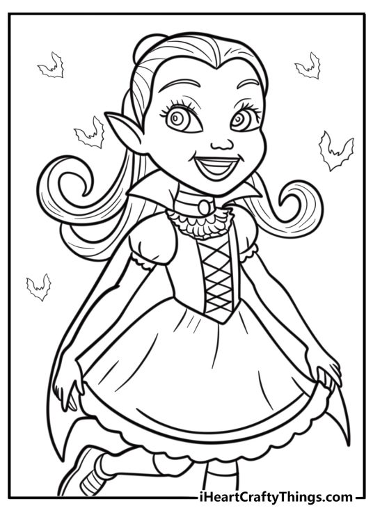 Vampirina dancing in her spooky outfit coloring page