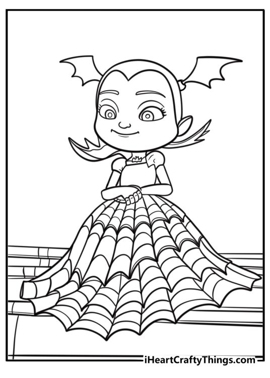 Vampirina dressed as a witch for halloween free coloring page