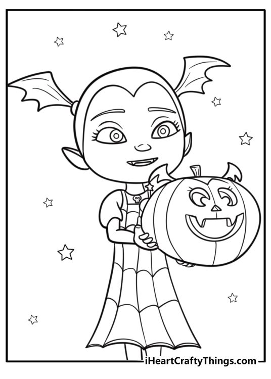 Vampirina holding a pumpkin free printable coloring page